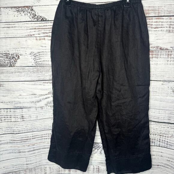Chalet Black Crop 100% Linen Pants Lagenlook Womens 1x - Picture 3 of 4